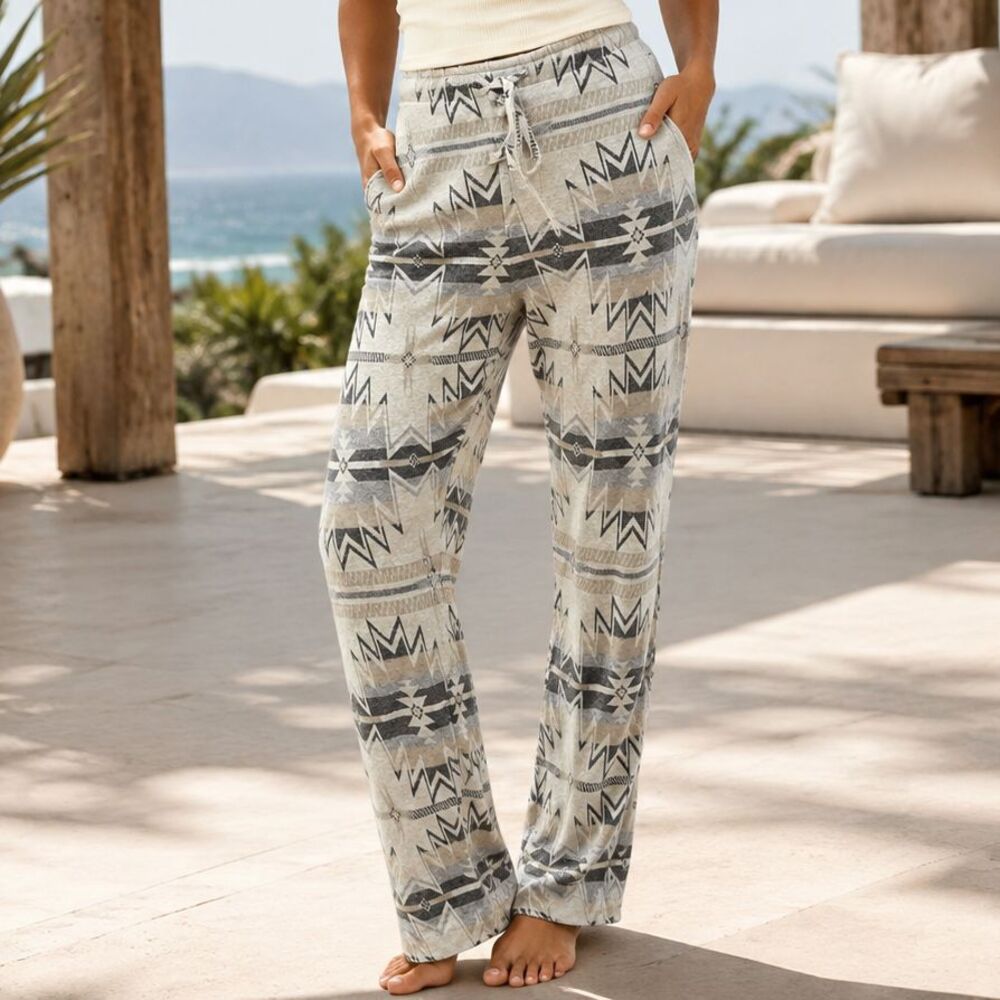 Faherty Geometric Printed Trousers Pants Flannel Cotton Pocket Pull-On M 273564